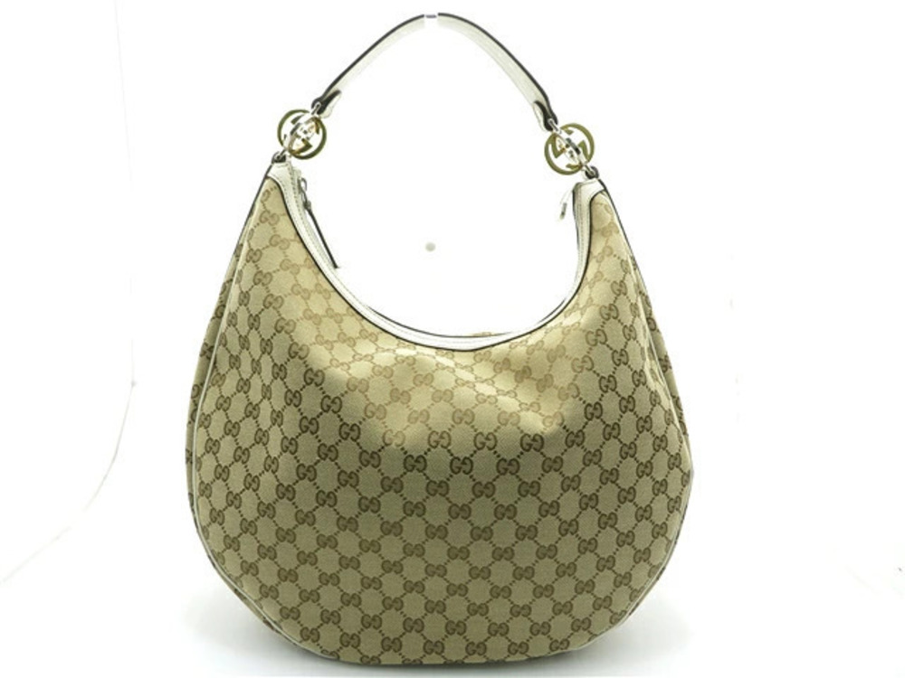 Gucci GG Twins Hobo Bag Canvas x Calfskin Beige Cream Off White